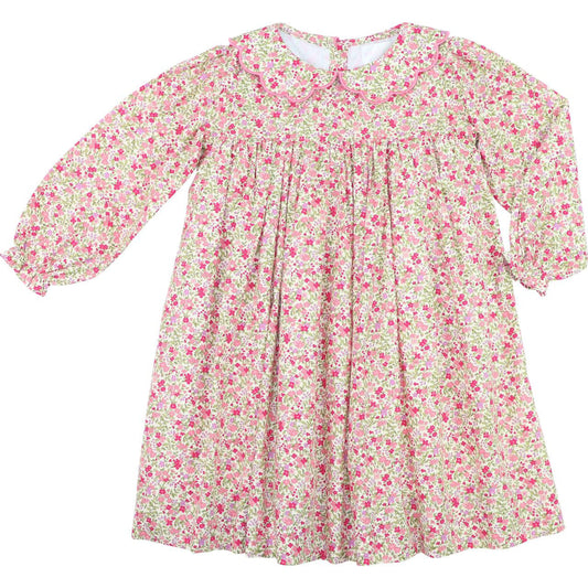 Pink Petite Floral Scalloped Collar Dress  Smocked Threads