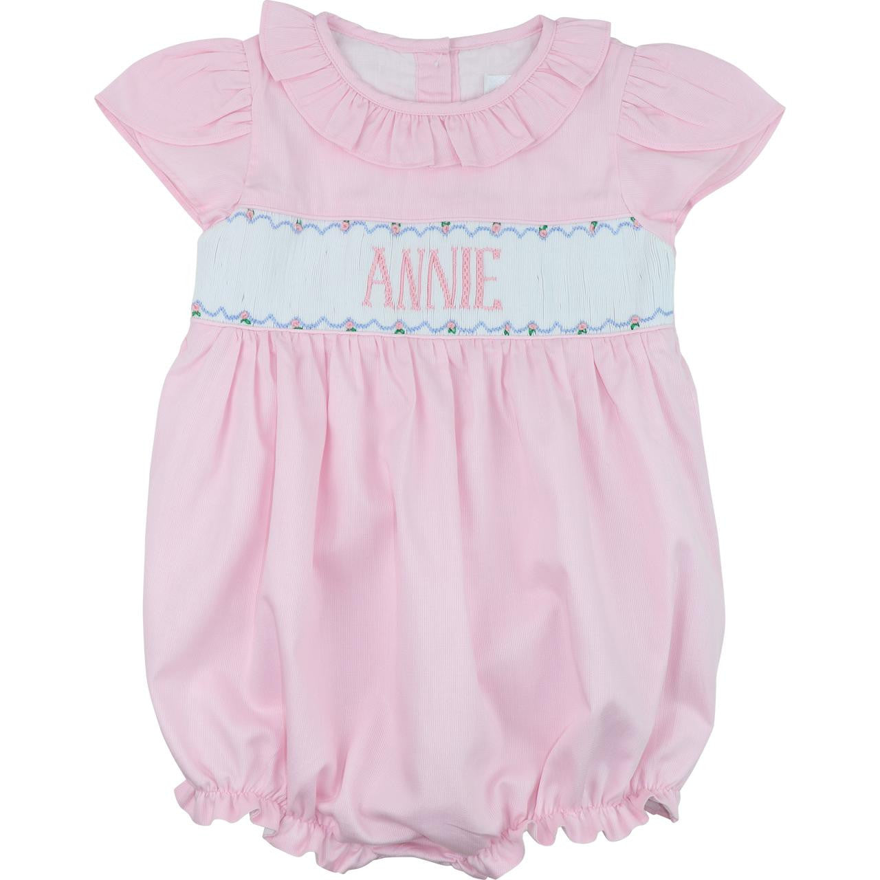 Pink Pique Custom Smocked Bubble  Monogram