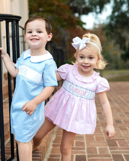 Pink Pique Custom Smocked Diaper Set  Monogram