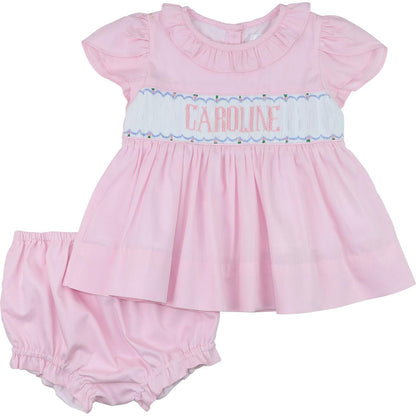 Pink Pique Custom Smocked Diaper Set  Monogram