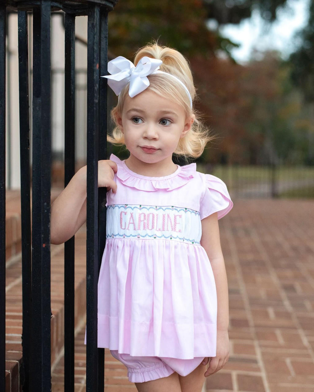 Pink Pique Custom Smocked Diaper Set  Monogram