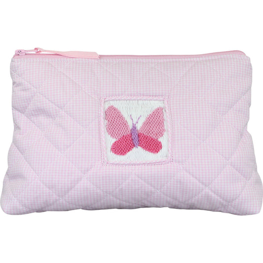 Pink Quilted Smocked Butterfly Zipper Pouch Smocked Threads