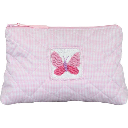 Pink Quilted Smocked Butterfly Zipper Pouch