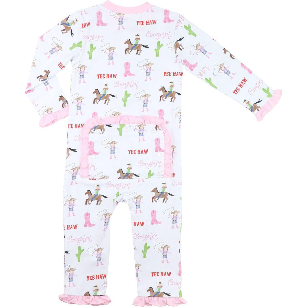 Pink Rodeo Print Knit Zipper Pajamas  Smocked Threads