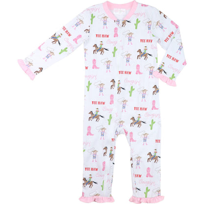 Pink Rodeo Print Knit Zipper Pajamas  Smocked Threads