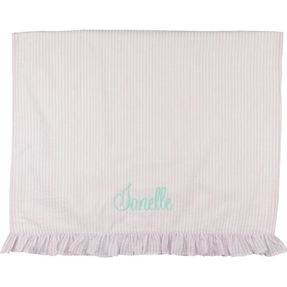 Pink Seersucker Ruffle Beach Towel Monogram