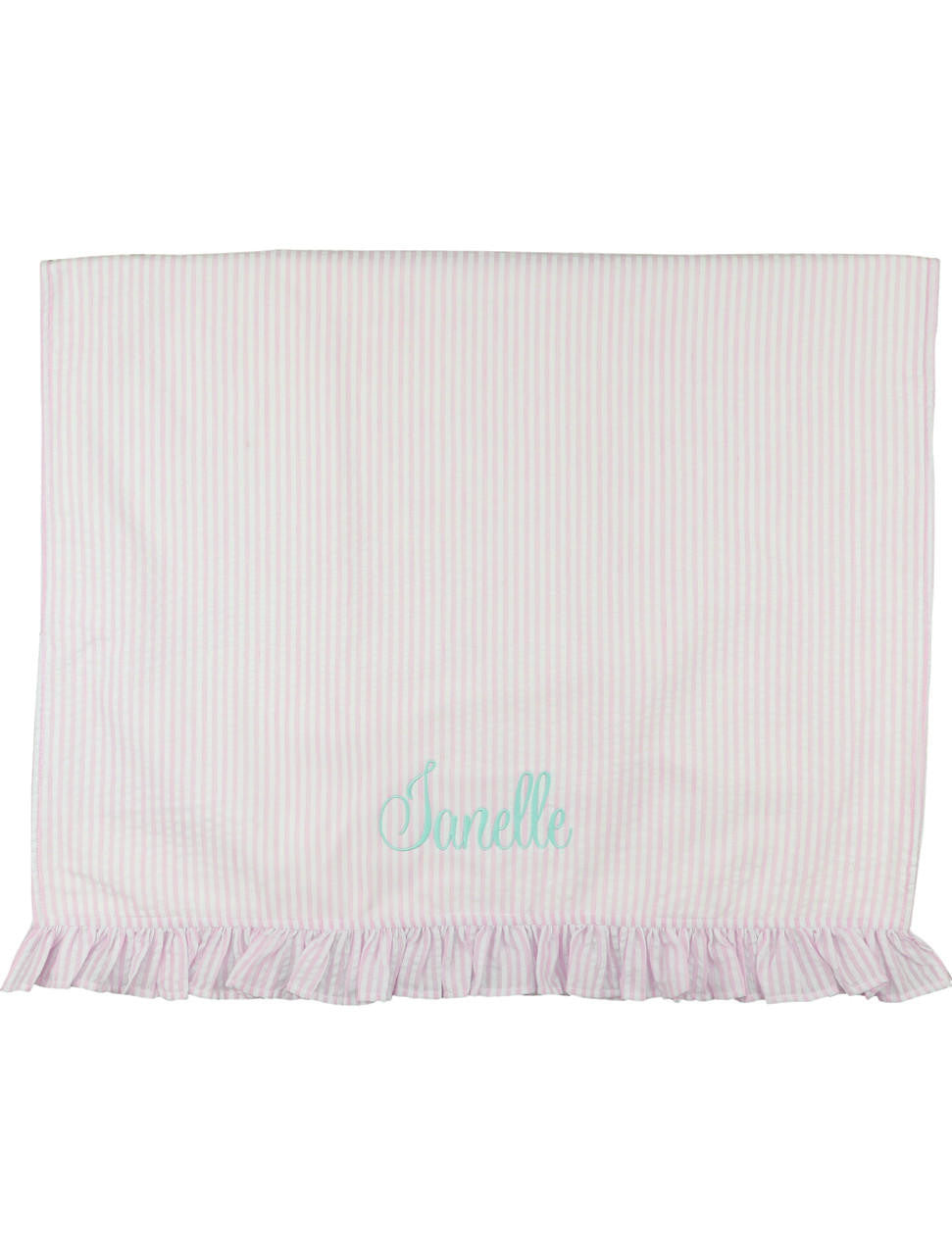 Pink Seersucker Ruffle Beach Towel Monogram