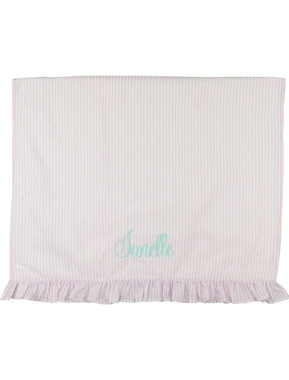 Pink Seersucker Ruffle Beach Towel Monogram