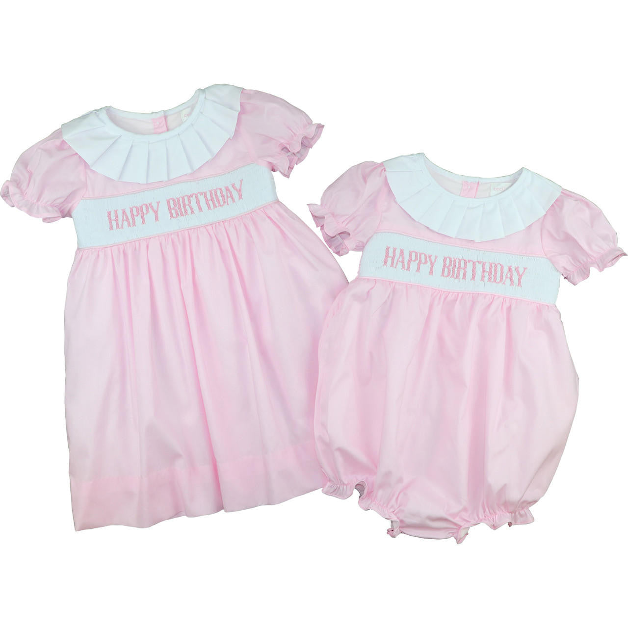 Pink Smocked Happy Birthday Bubble Smocked Threads