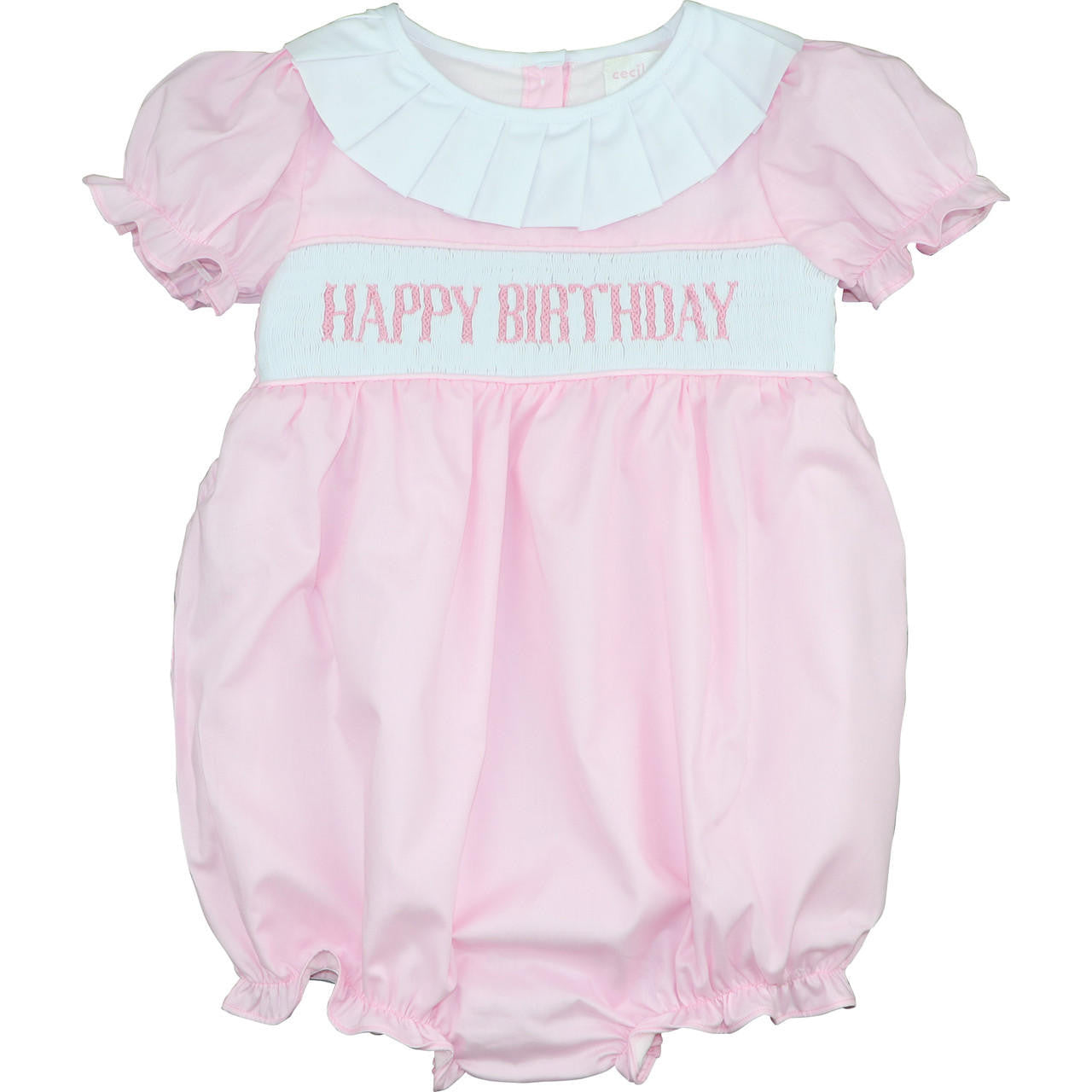 Pink Smocked Happy Birthday Bubble Smocked Threads