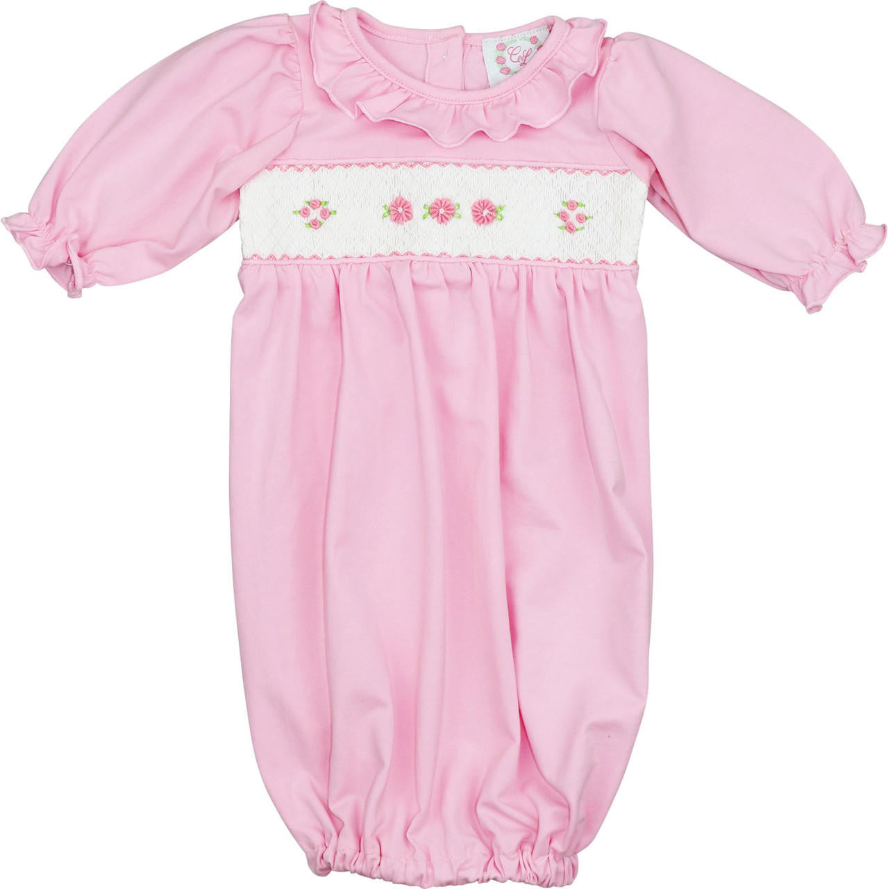 Pink Smocked Pima Baby Gown Monogram