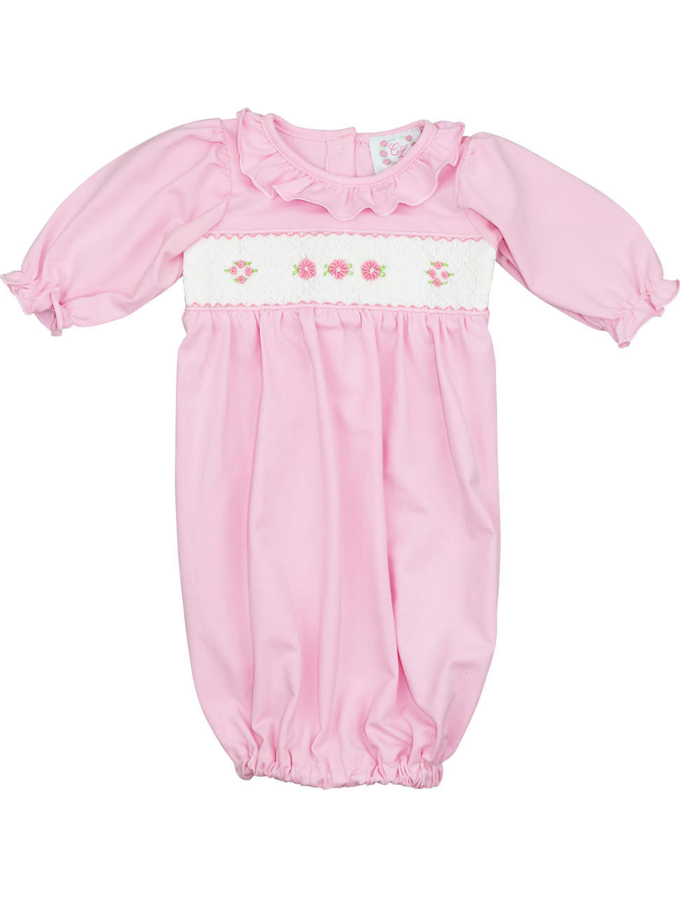 Pink Smocked Pima Baby Gown Monogram