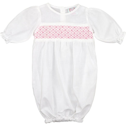 Pink Smocked Rosette Baby Gown Smocked Threads