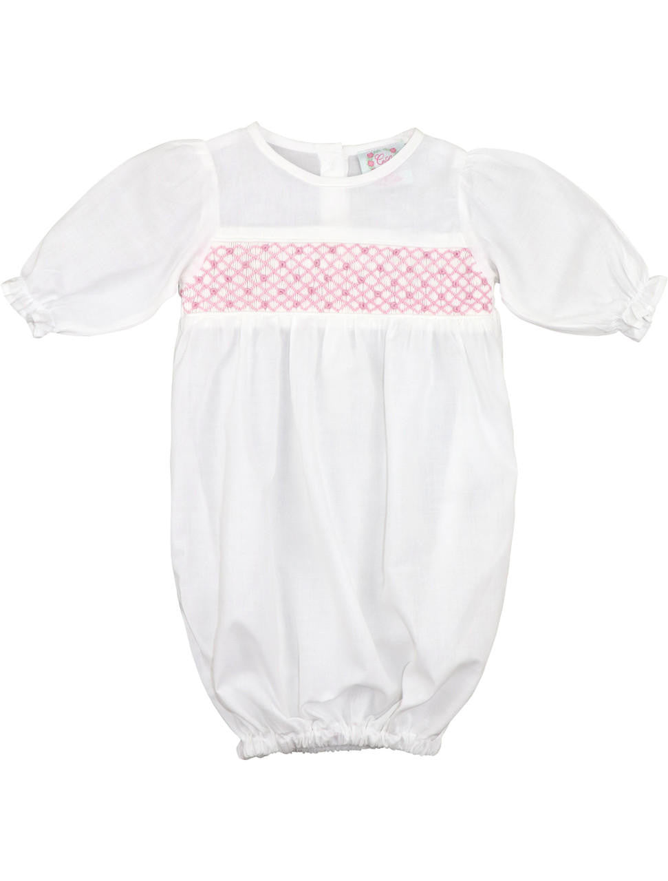 Pink Smocked Rosette Baby Gown Smocked Threads