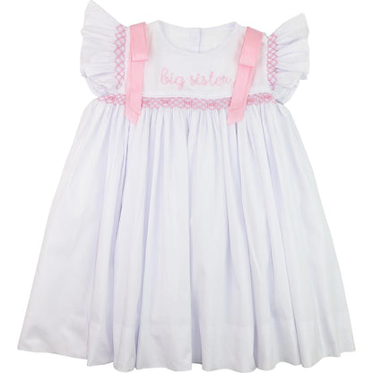 Pink Smocked Rosette Embroidered Big Sister Dress  Smocked Threads