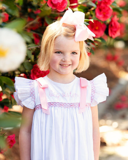 Pink Smocked Rosette Embroidered Big Sister Dress  Smocked Threads