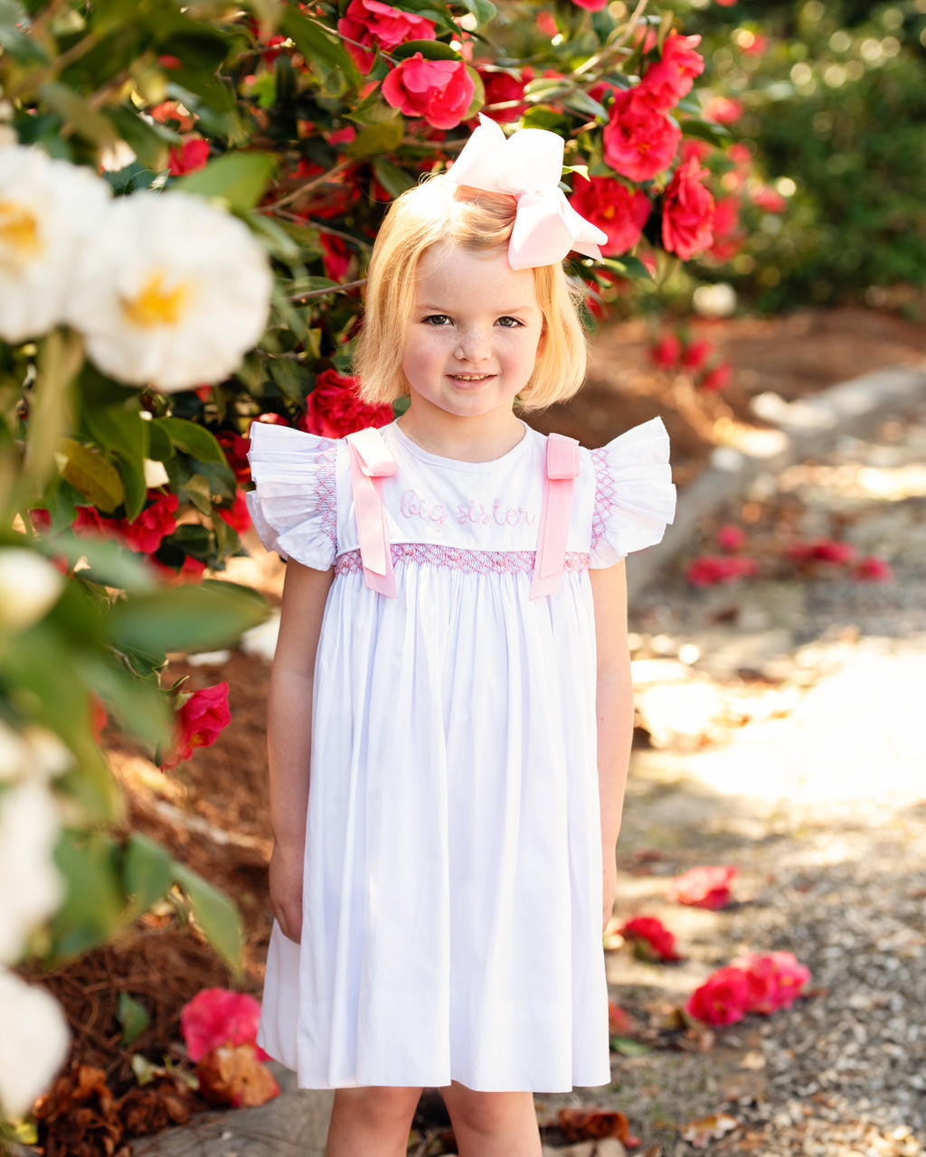 Pink Smocked Rosette Embroidered Big Sister Dress  Smocked Threads