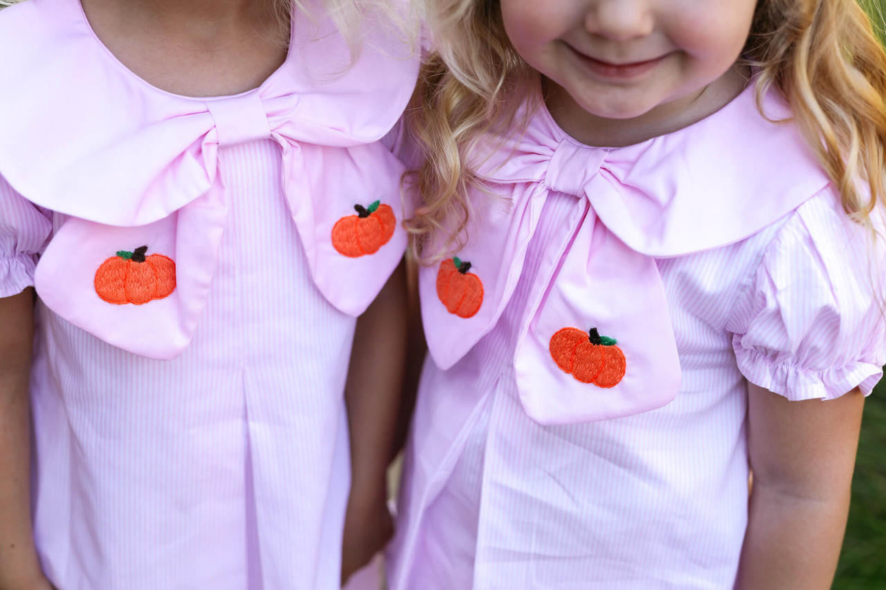 Pink Stripe Embroidered Pumpkin Diaper Set Smocked Threads