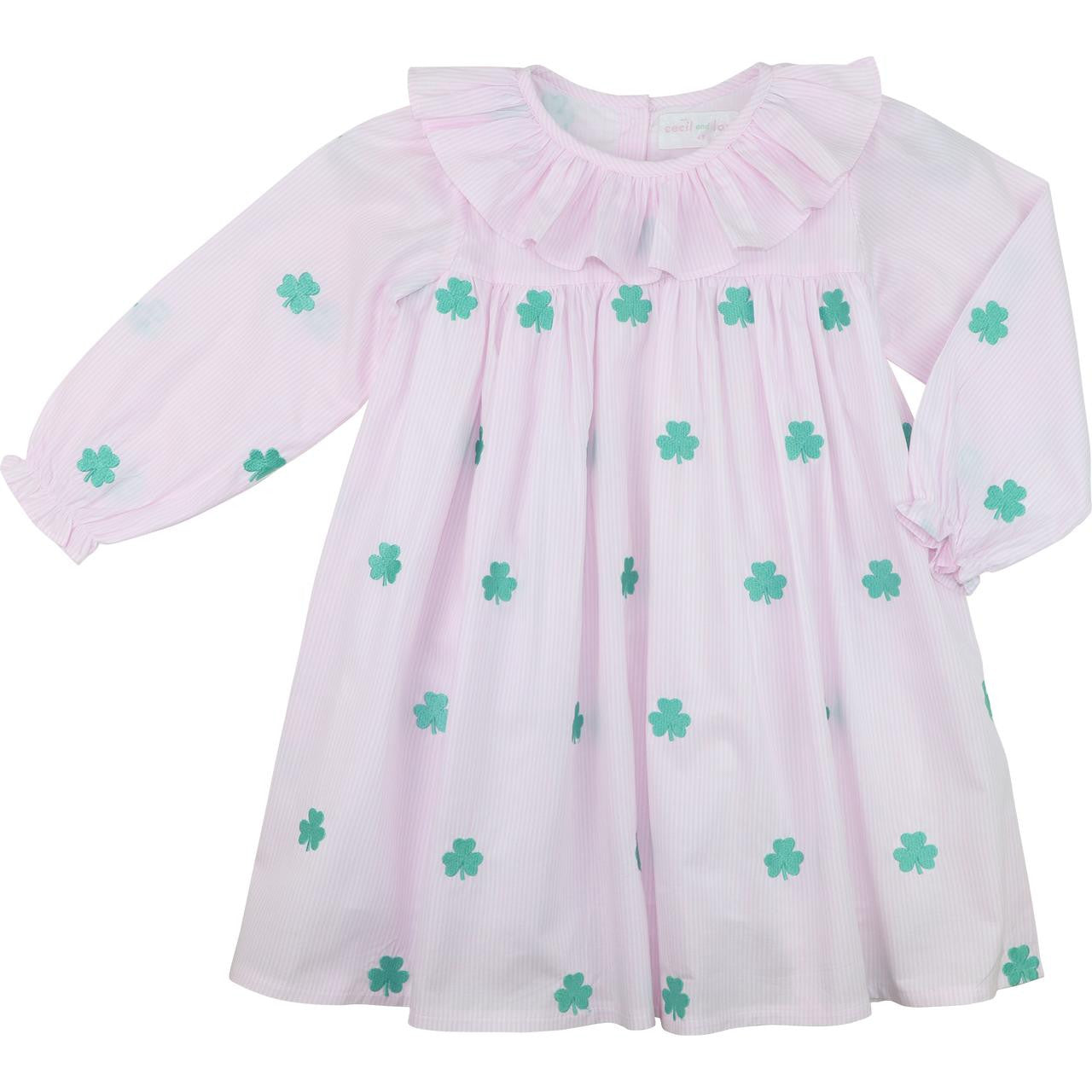 Pink Stripe Embroidered Shamrock Dress  Smocked Threads