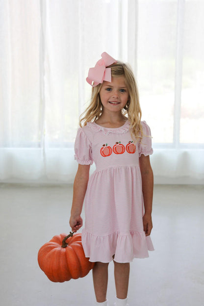 Pink Stripe Knit Applique Pumpkin Dress  Cecil and Lou