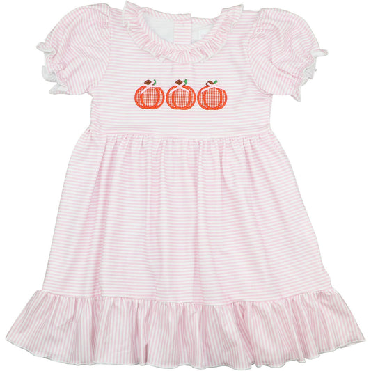 Pink Stripe Knit Applique Pumpkin Dress Smocked Threads