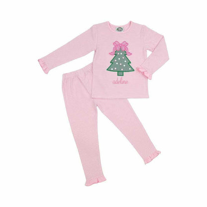 Pink Stripe Knit Christmas Tree Pajamas - Shipping Mid October  Monogram