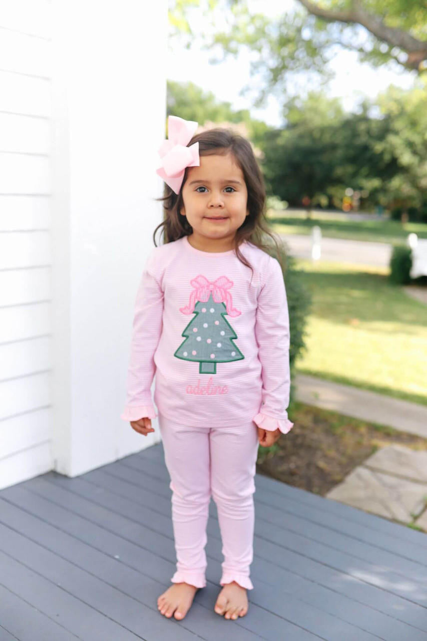 Pink Stripe Knit Christmas Tree Pajamas - Shipping Mid October  Monogram