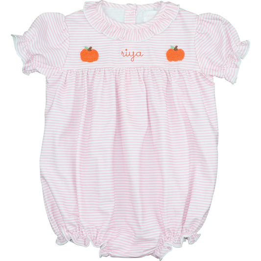 Pink Stripe Knit Embroidered Pumpkin Bubble Monogram