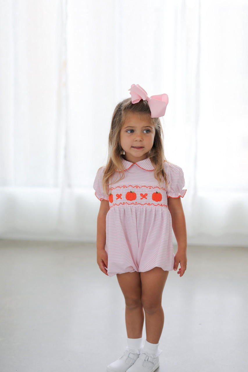 Pink Stripe Knit Smocked Pumpkin Bubble  Cecil and Lou