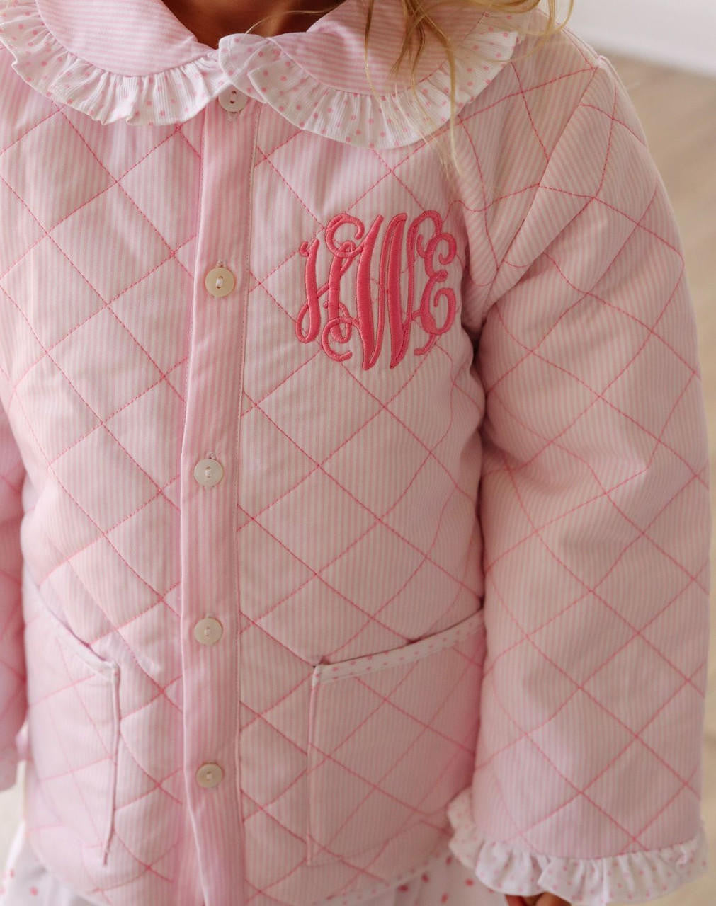 Pink Stripe Quilted Coat - Shipping Early October  Monogram