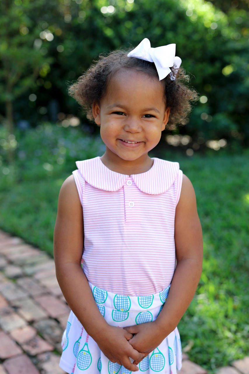 Pink Stripe Sleeveless Knit Peter Pan Shirt - Shipping Early May  Smocked Threads