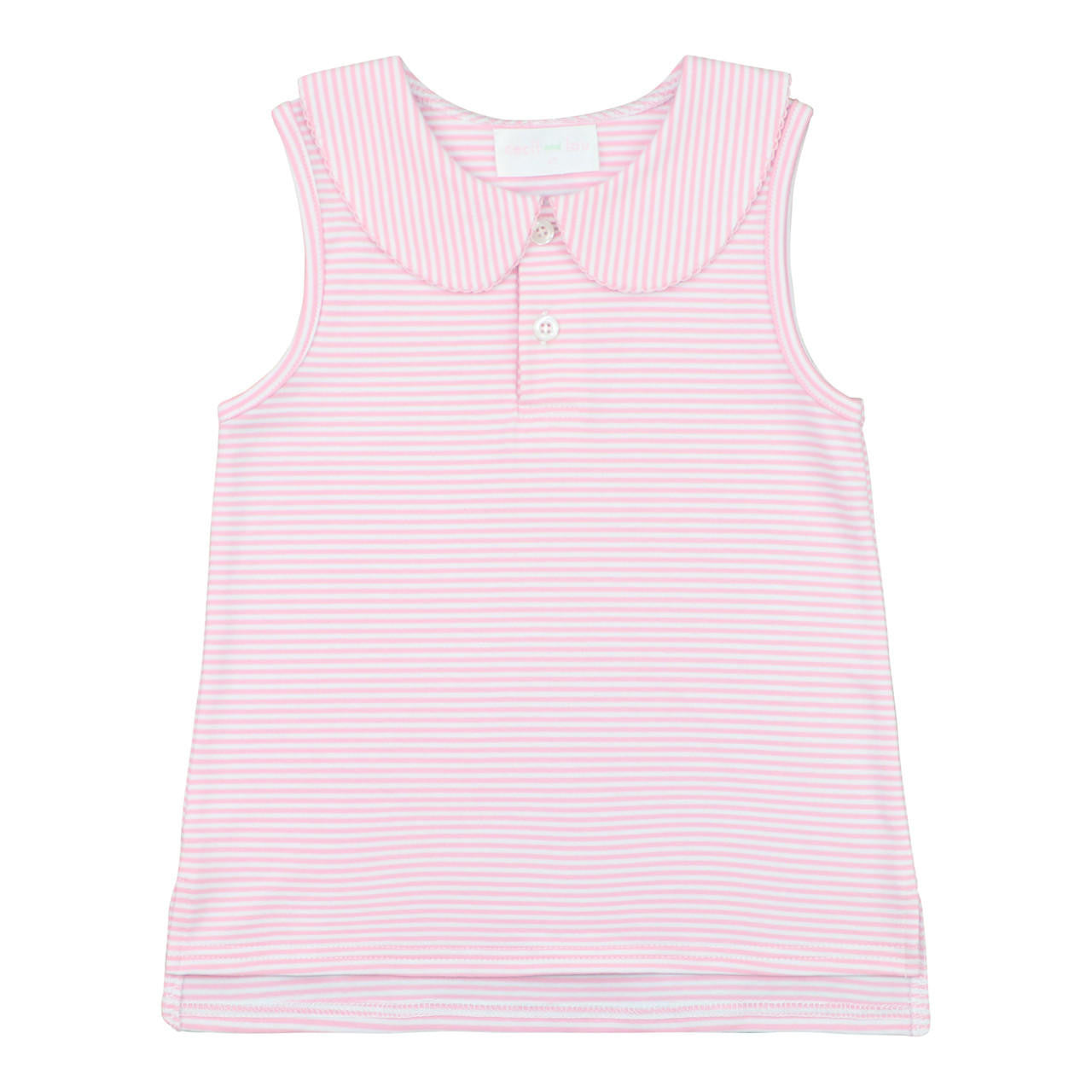 Pink Stripe Sleeveless Knit Peter Pan Shirt - Shipping Early May  Smocked Threads