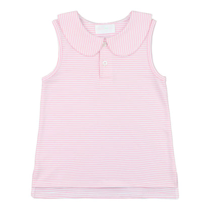 Pink Stripe Sleeveless Knit Peter Pan Shirt - Shipping Early May  Smocked Threads