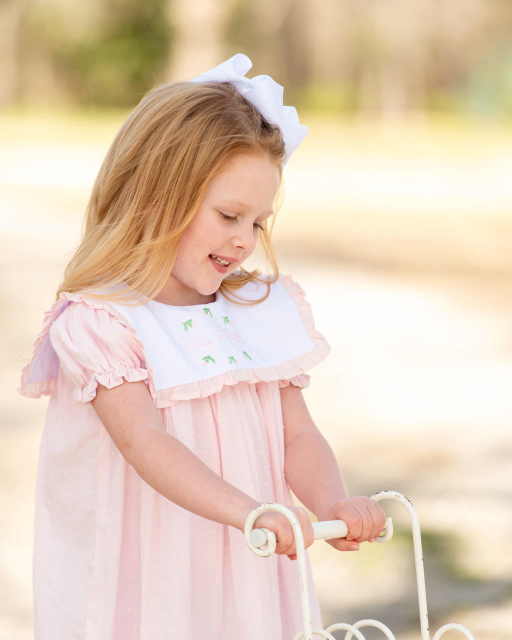 Pink Swiss Dot Embroidered Big Sister Dress  Smocked Threads