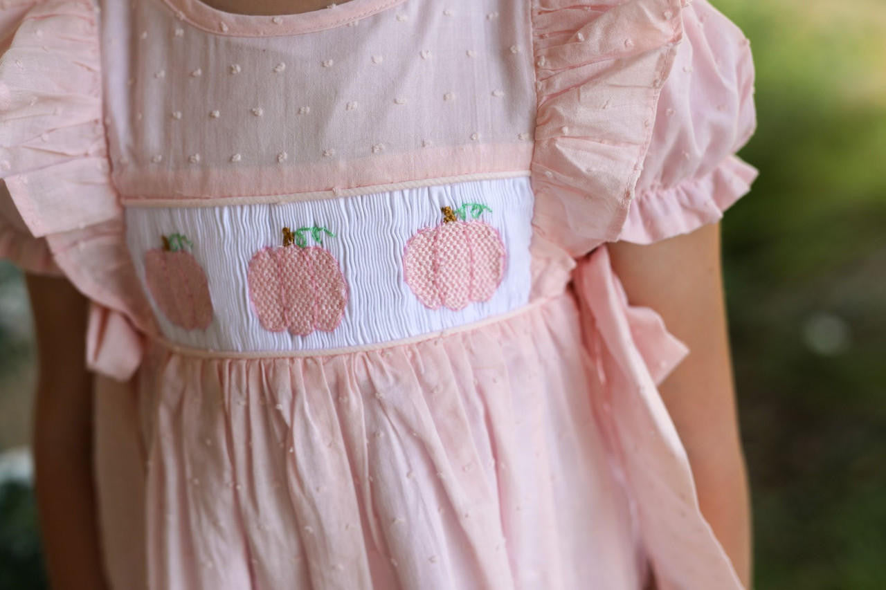 Pink Swiss Dot Smocked Pumpkin Diaper Set - Shipping Late September  Smocked Threads