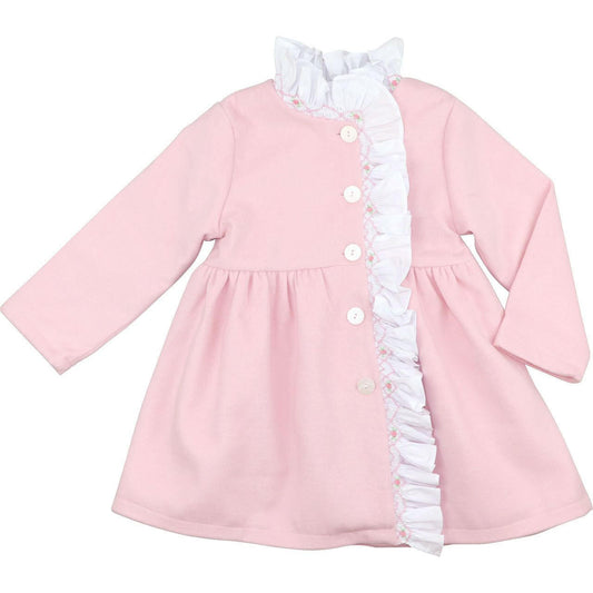 Pink Wool Smocked Rosebud Ruffle Coat  - Shipping Early October  Smocked Threads