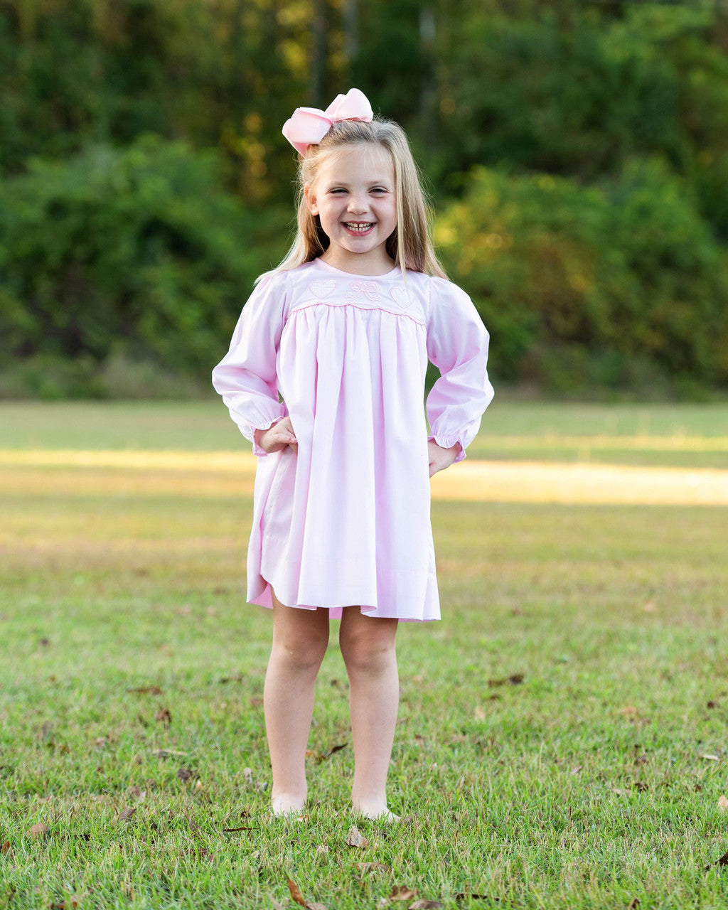 Pink Applique Hearts And Bow Dress