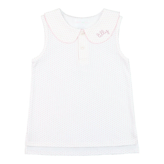 Pink Dot Sleeveless Knit Peter Pan Shirt