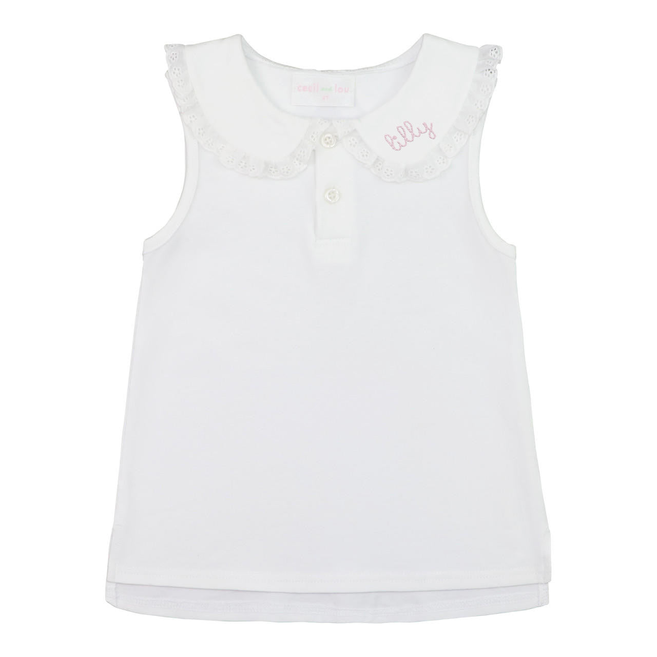 White Eyelet Sleeveless Knit Peter Pan Shirt