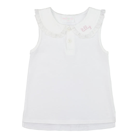 White Eyelet Sleeveless Knit Peter Pan Shirt