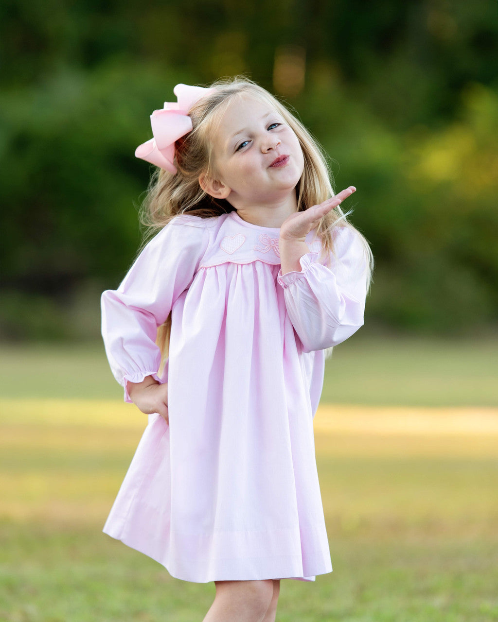 Pink Applique Hearts And Bow Dress