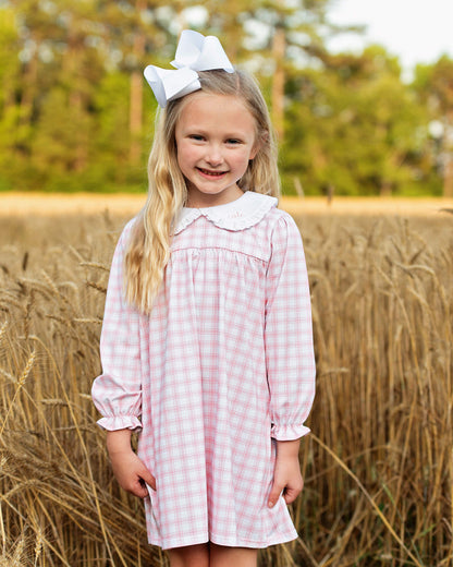 Pink And White Plaid Knit Dress