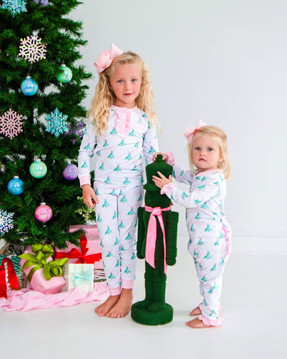 Pink And Green Christmas Tree Knit Pajamas