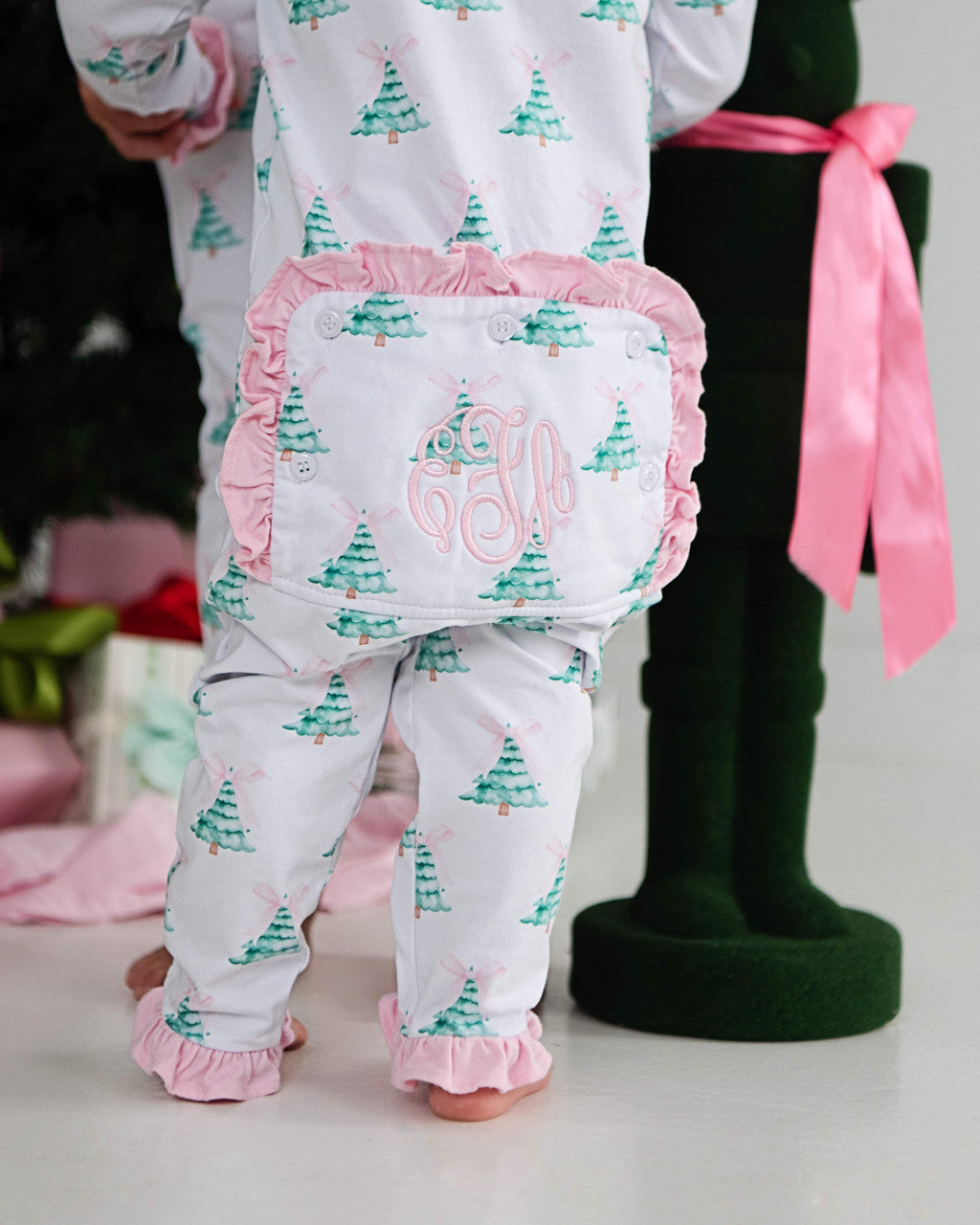 Pink And Green Christmas Tree Knit Zipper Pajamas