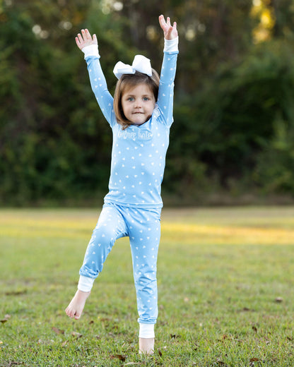 Blue And White Heart Print Knit Pajamas