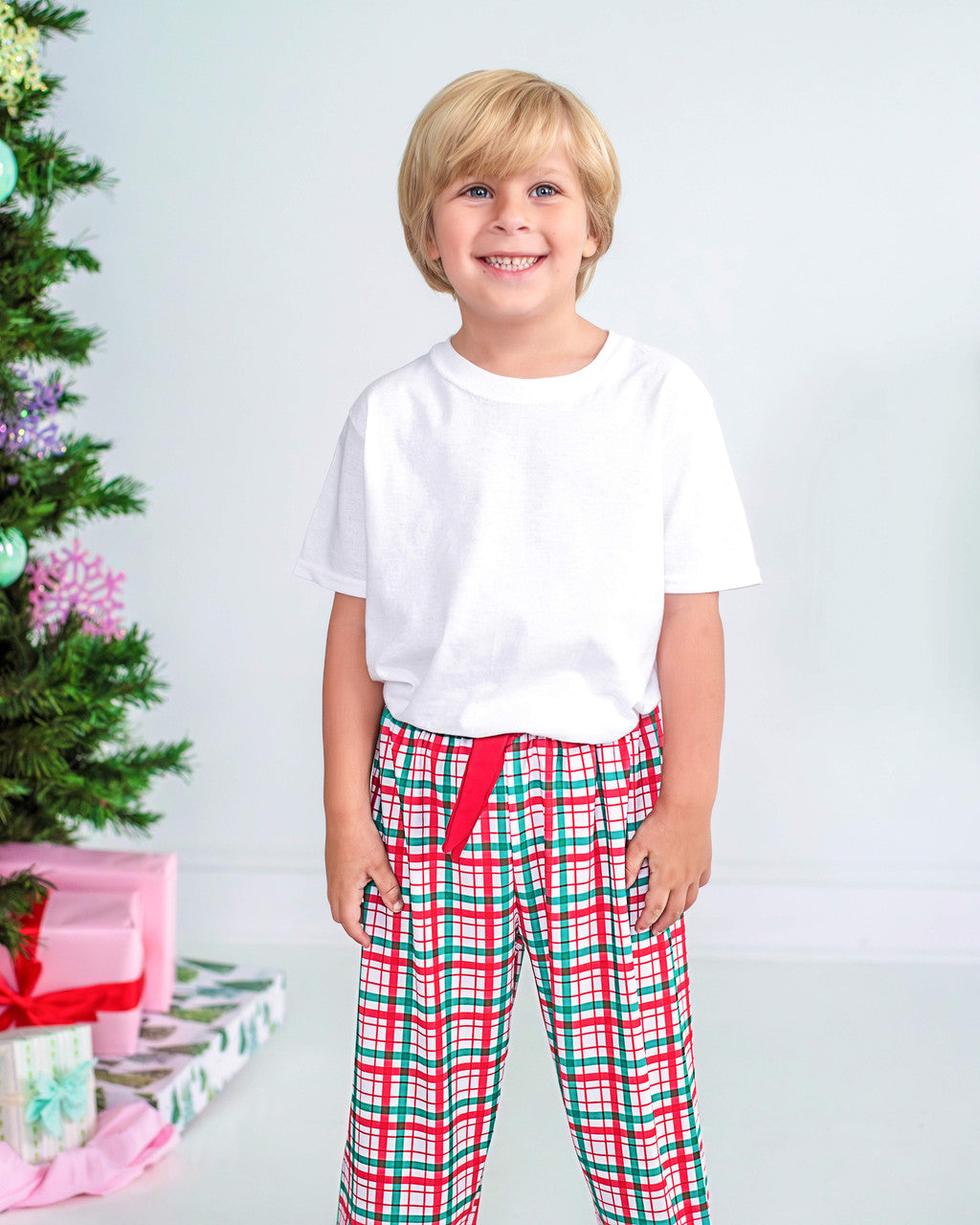 Red And Green Christmas Plaid Knit Pajama Pants