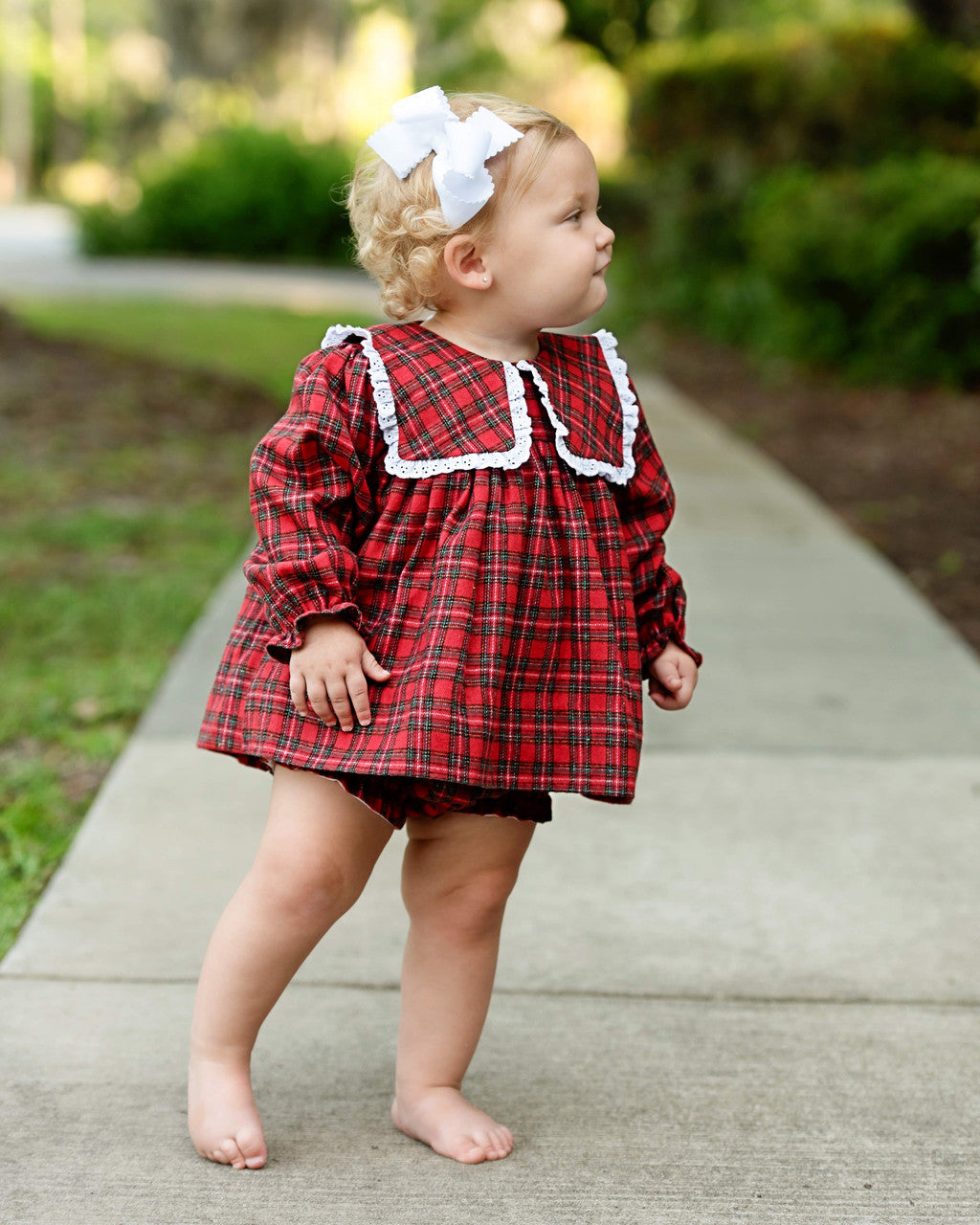 Red Tartan Plaid Flannel Eyelet Diaper Set