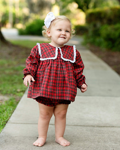 Red Tartan Plaid Flannel Eyelet Diaper Set