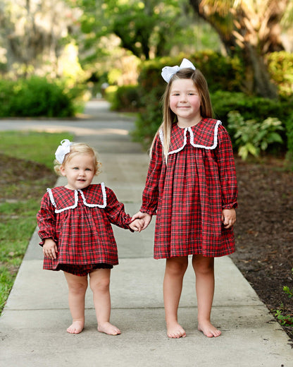 Red Tartan Plaid Flannel Eyelet Diaper Set