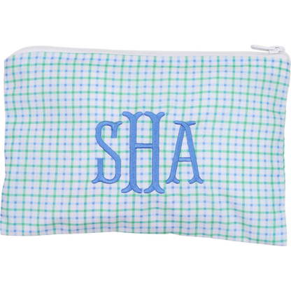 Blue And Green Windowpane Zipper Pouch